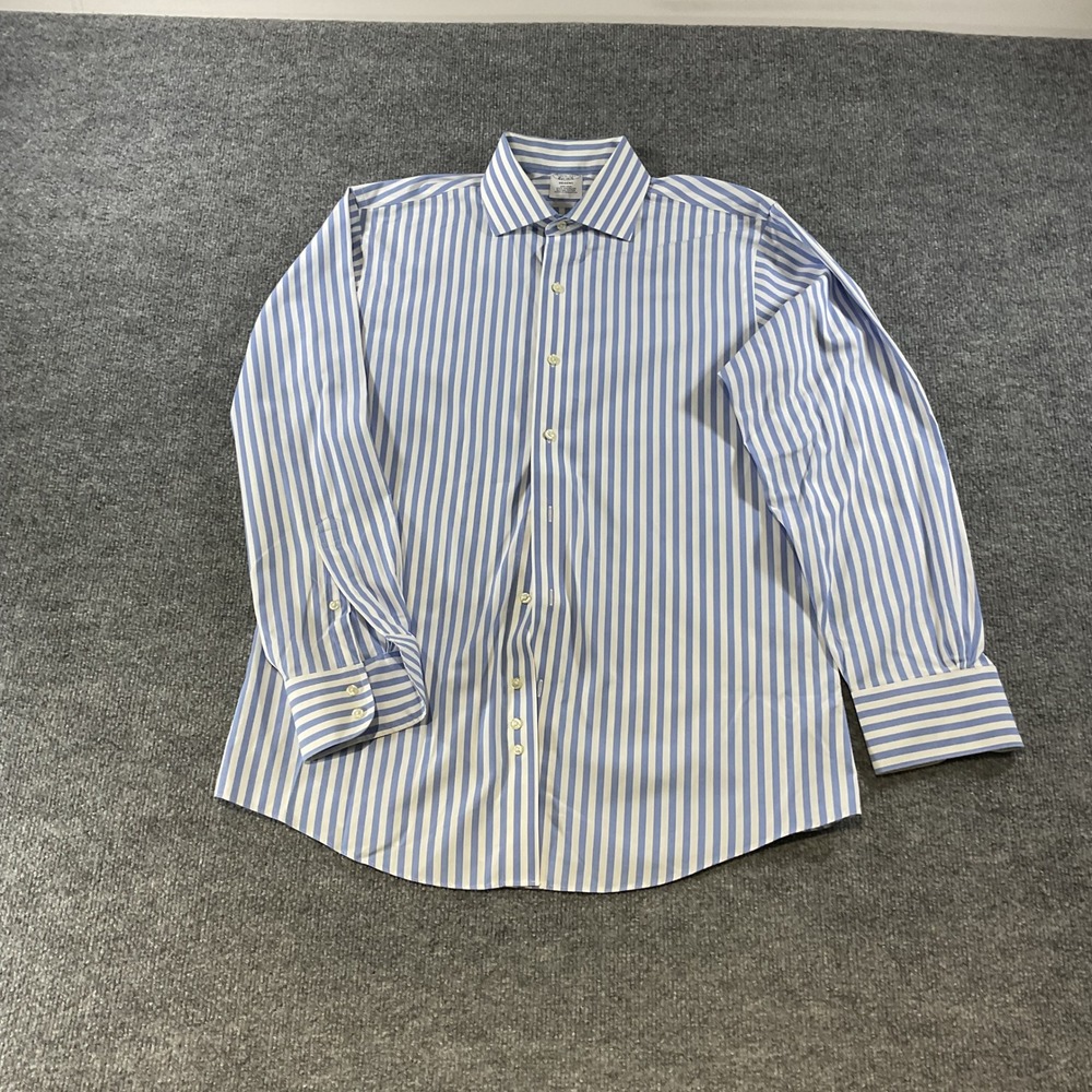 Brooks Brothers Regent Fit Dress Shirt 15.5 33 Blue White Stripe Non-Iron Cotton